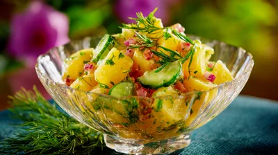 Fresh Potato Salad In A Crystal Bowl