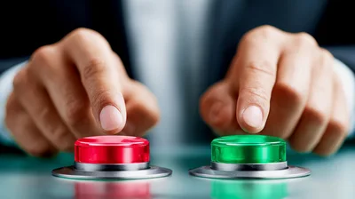 Business Person Pressing Red And Green Buttons