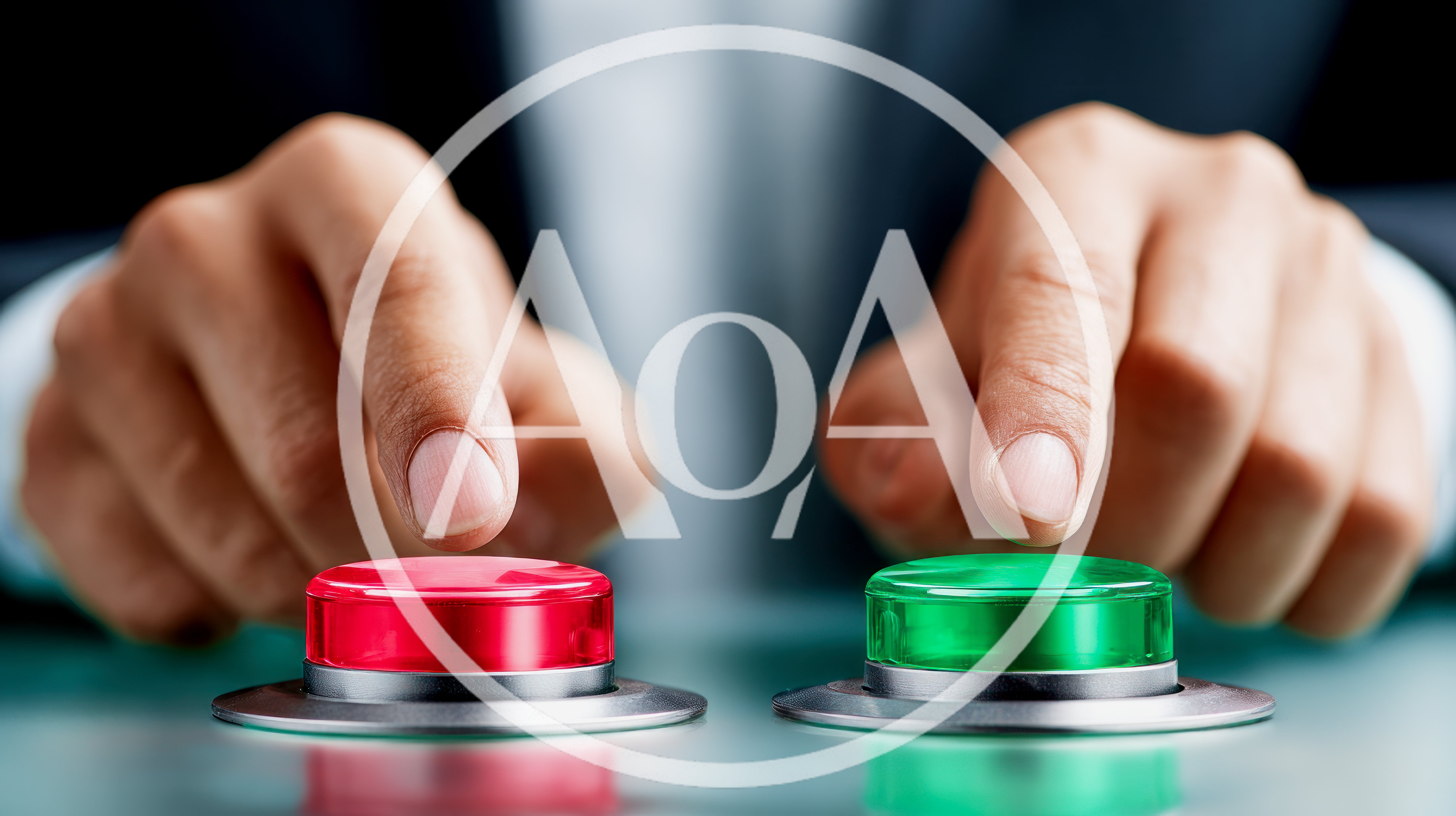Business Person Pressing Red And Green Buttons