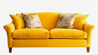 Yellow Velvet Sofa With Floral Throw Pillows