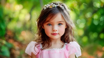 Portrait Of A Young Girl Wearing A Floral Crown