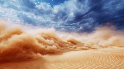 Massive Sandstorm Sweeping Across Arid Desert Landscape