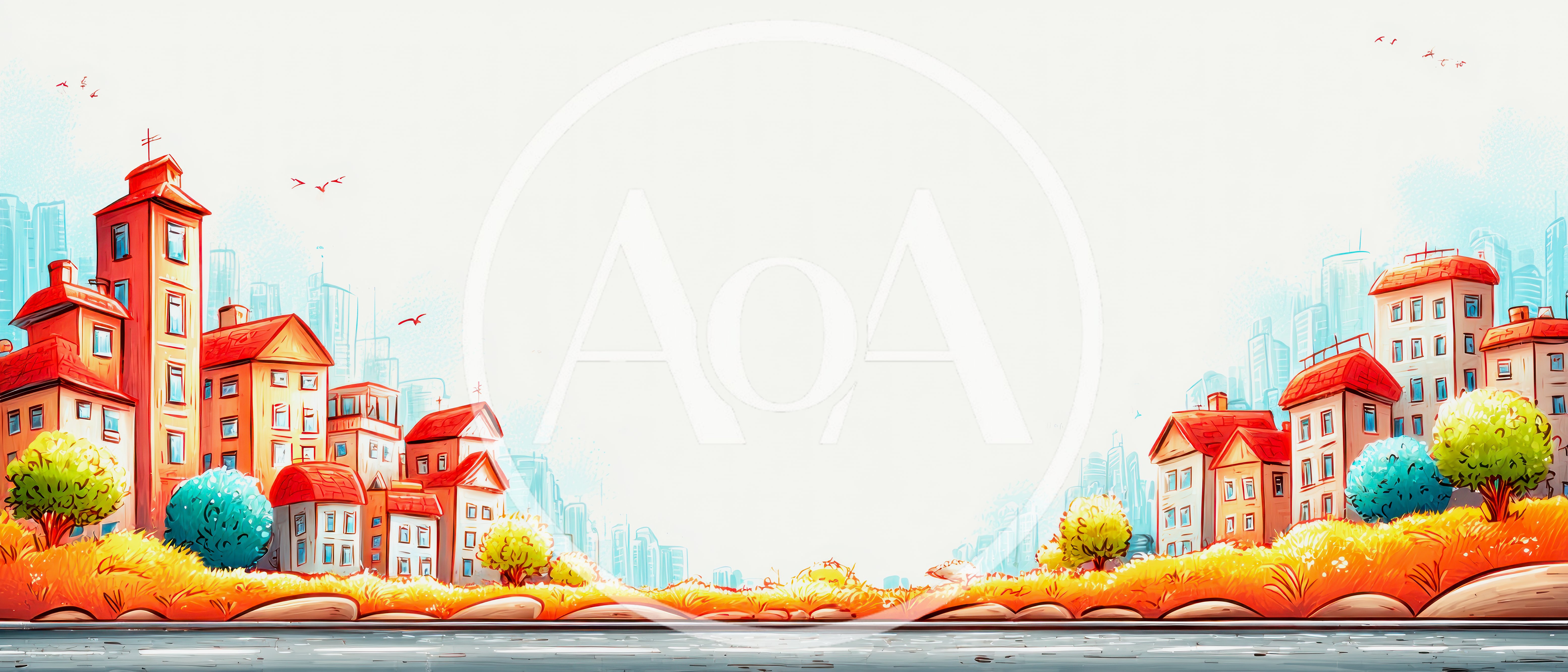 Cartoon Cityscape Illustration With Autumnal Foliage