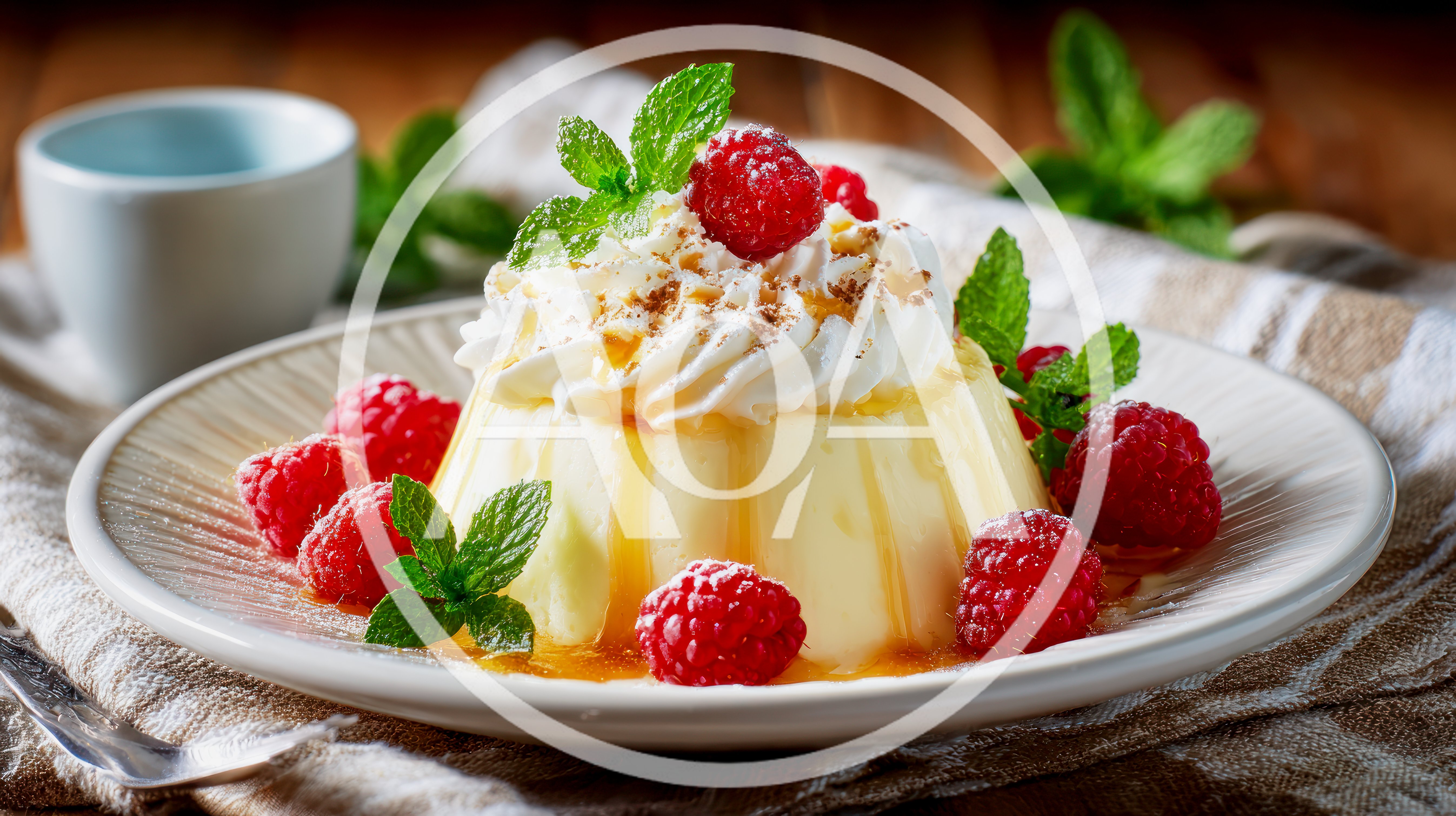 Panna Cotta Dessert With Raspberries And Mint