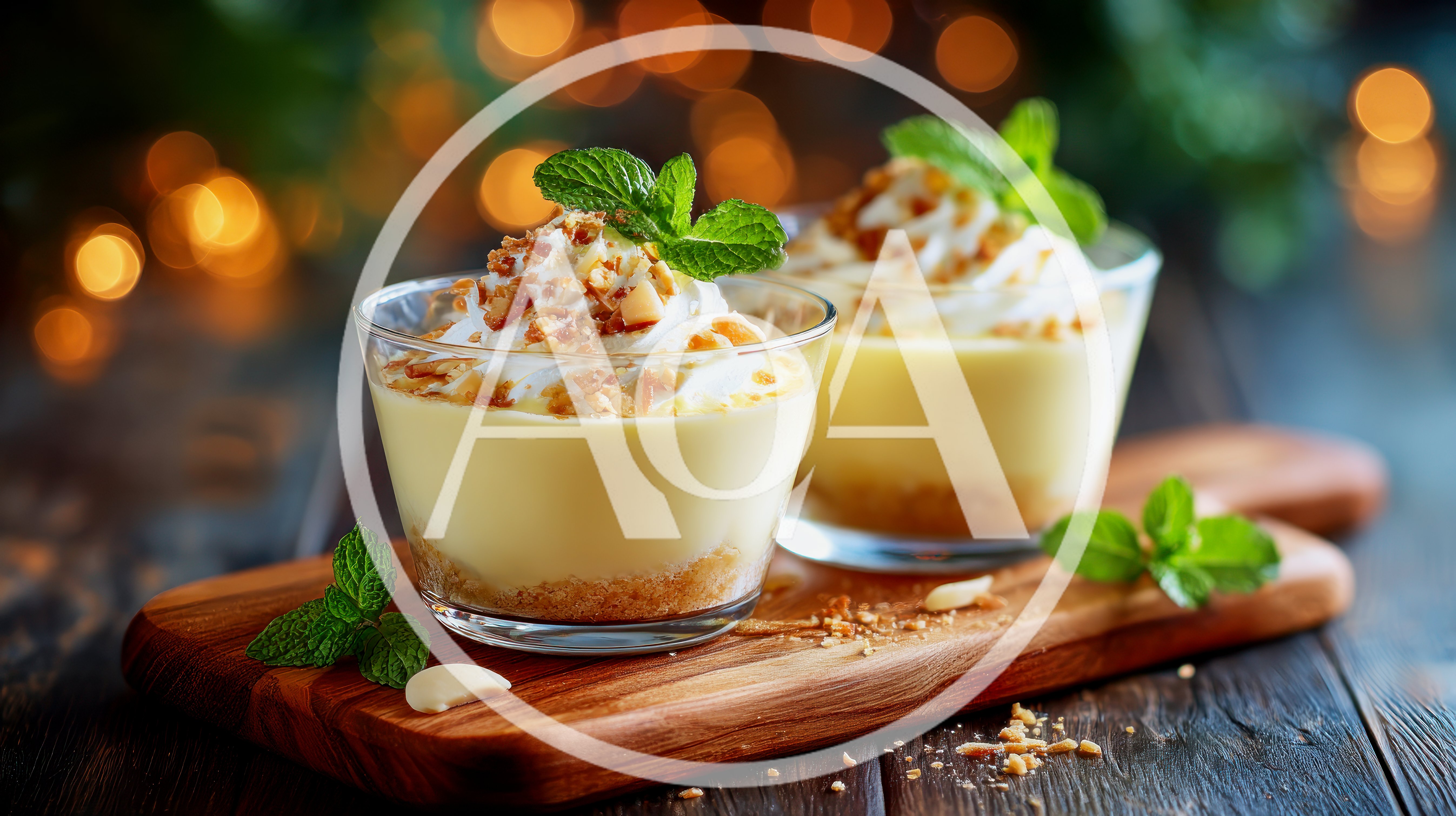 Two Glasses Of Creamy Dessert With Mint Garnish