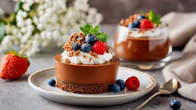Chocolate Mousse Dessert With Fresh Berries