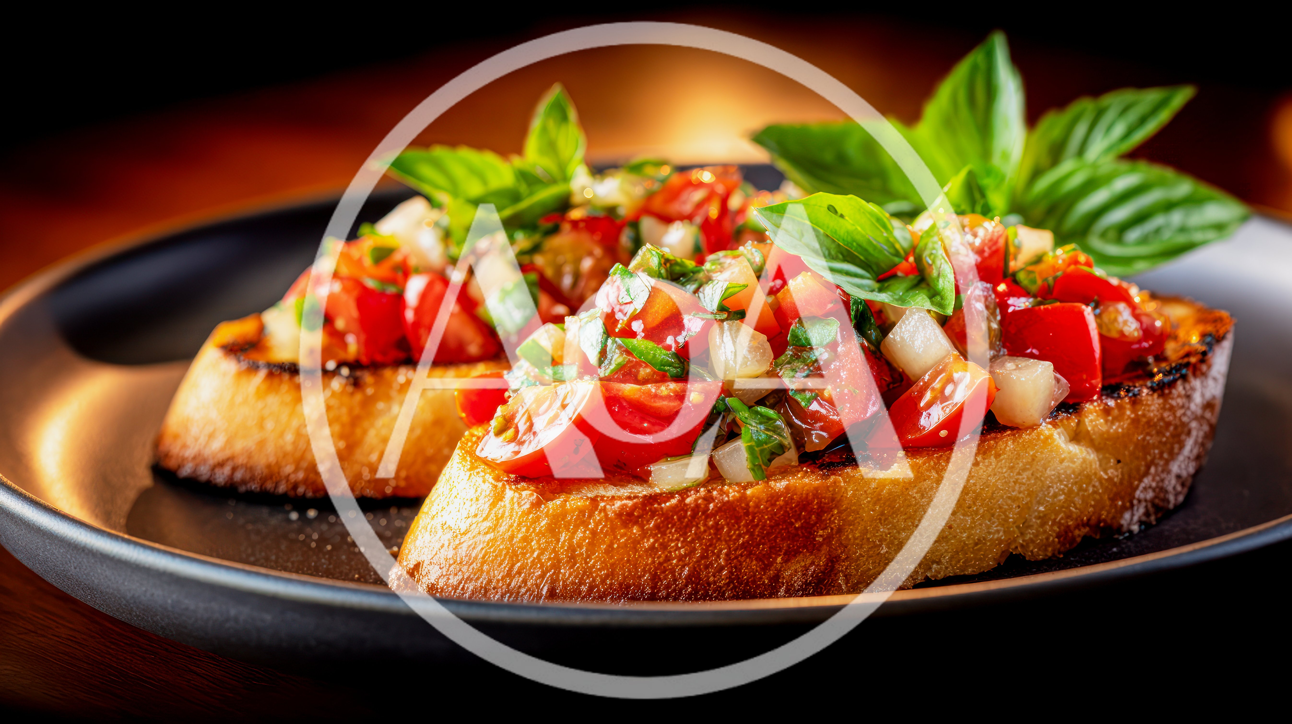 Fresh Tomato Bruschetta Appetizer on a Black Plate
