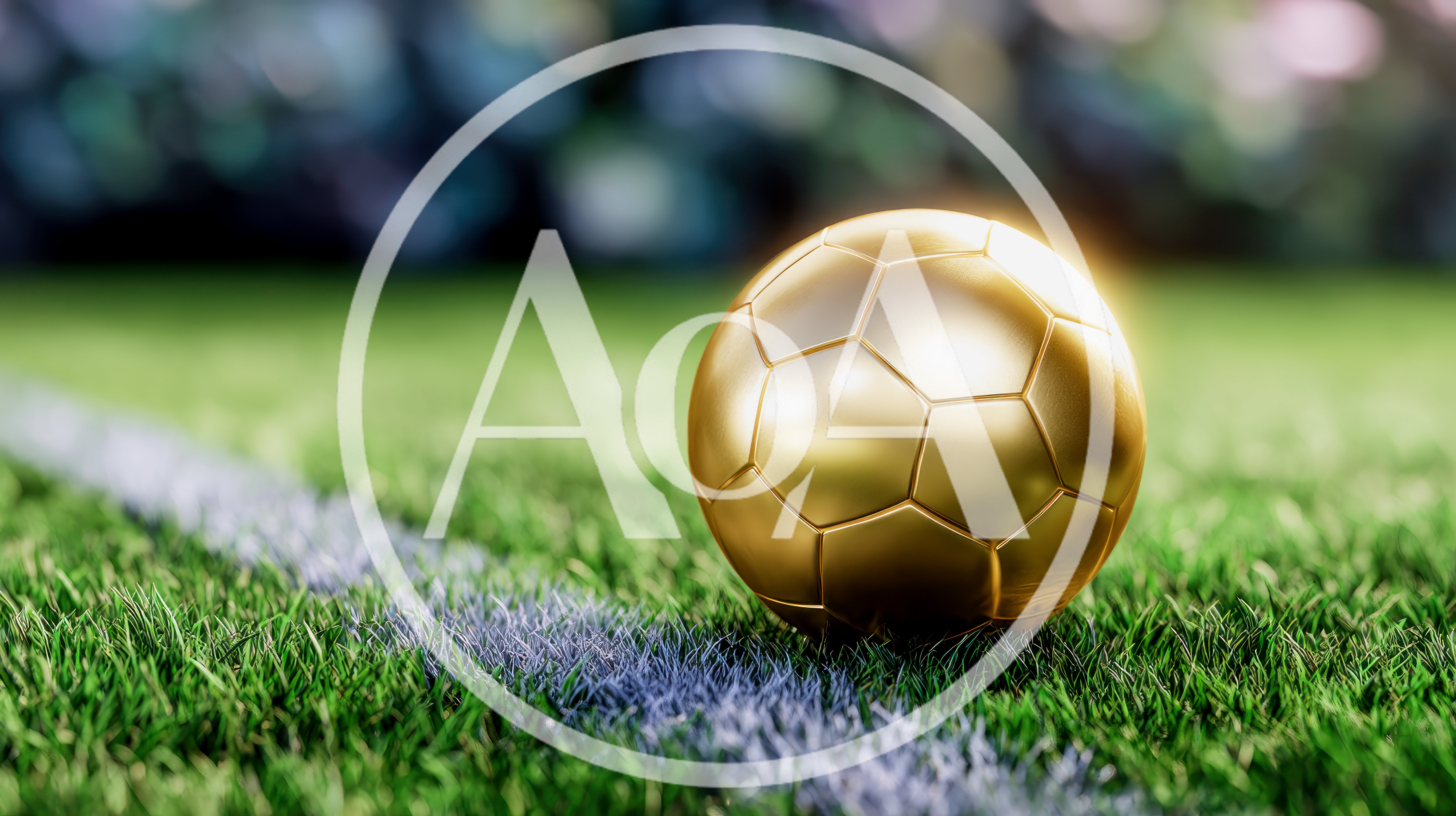 Golden Soccer Ball Resting On Green Grass Field