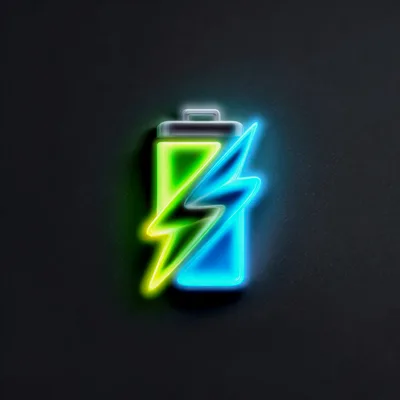Neon Battery Icon With Lightning Bolt Symbol