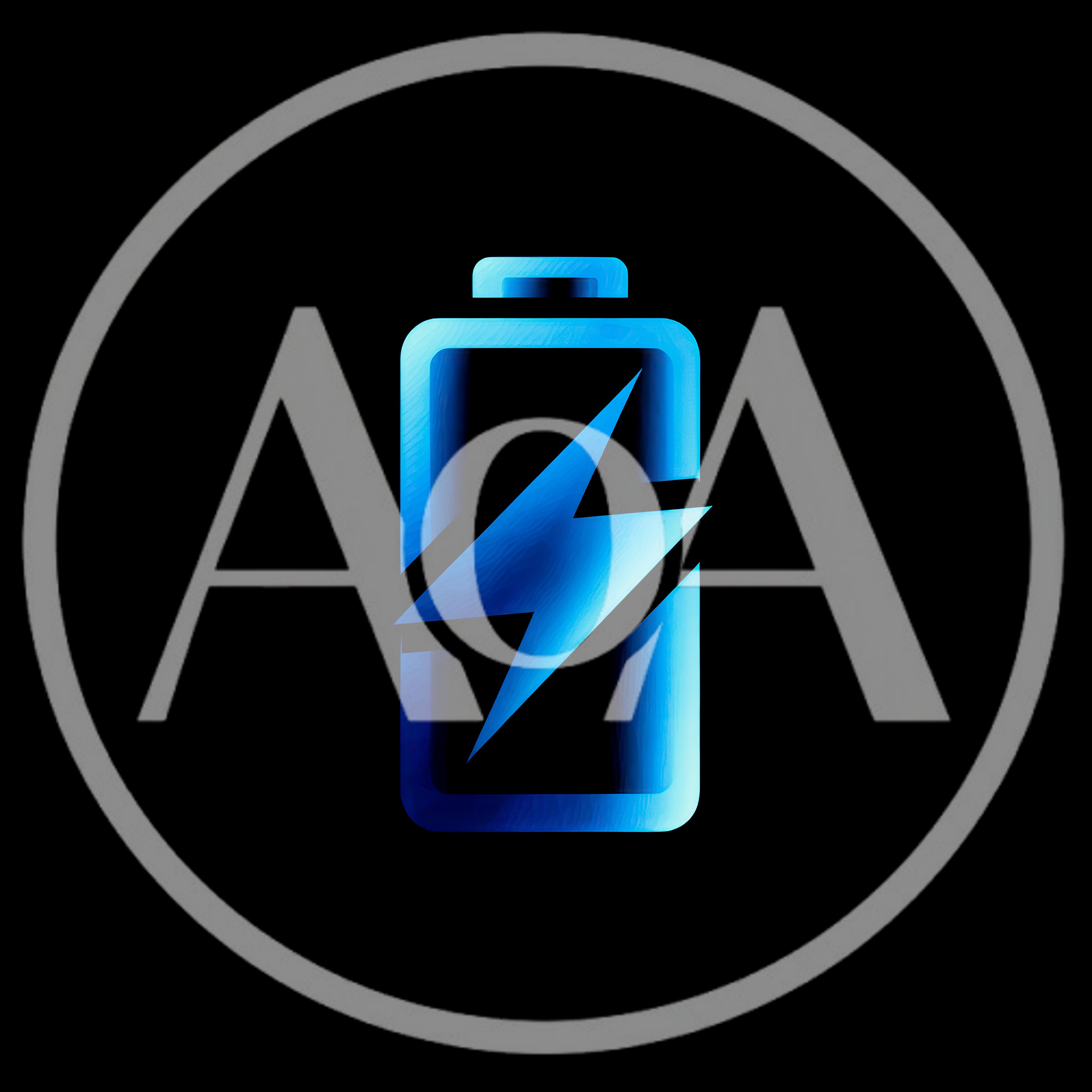 Blue Metallic Battery Icon With Lightning Bolt Symbol