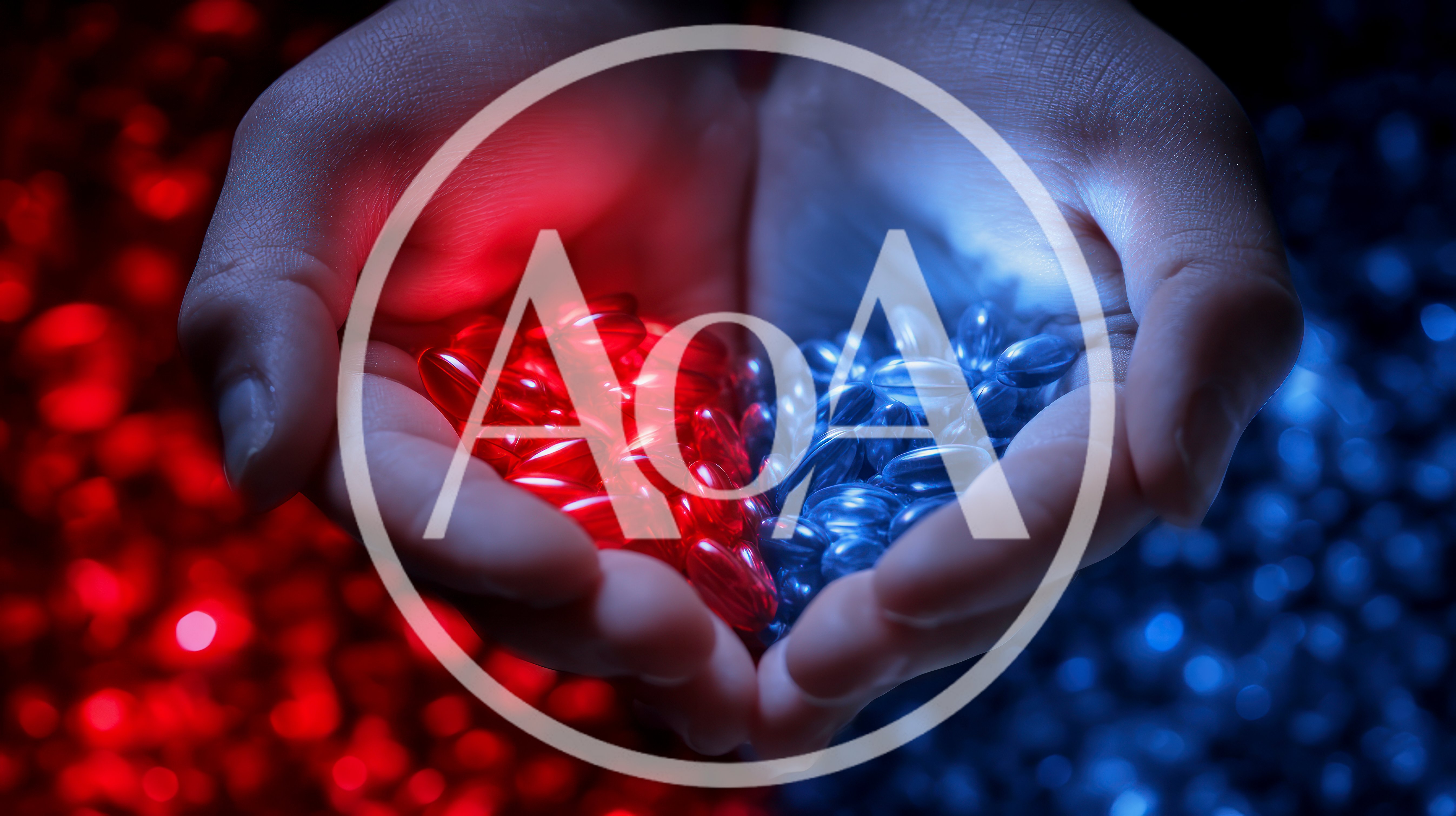 Hands Holding Red And Blue Gel Capsules