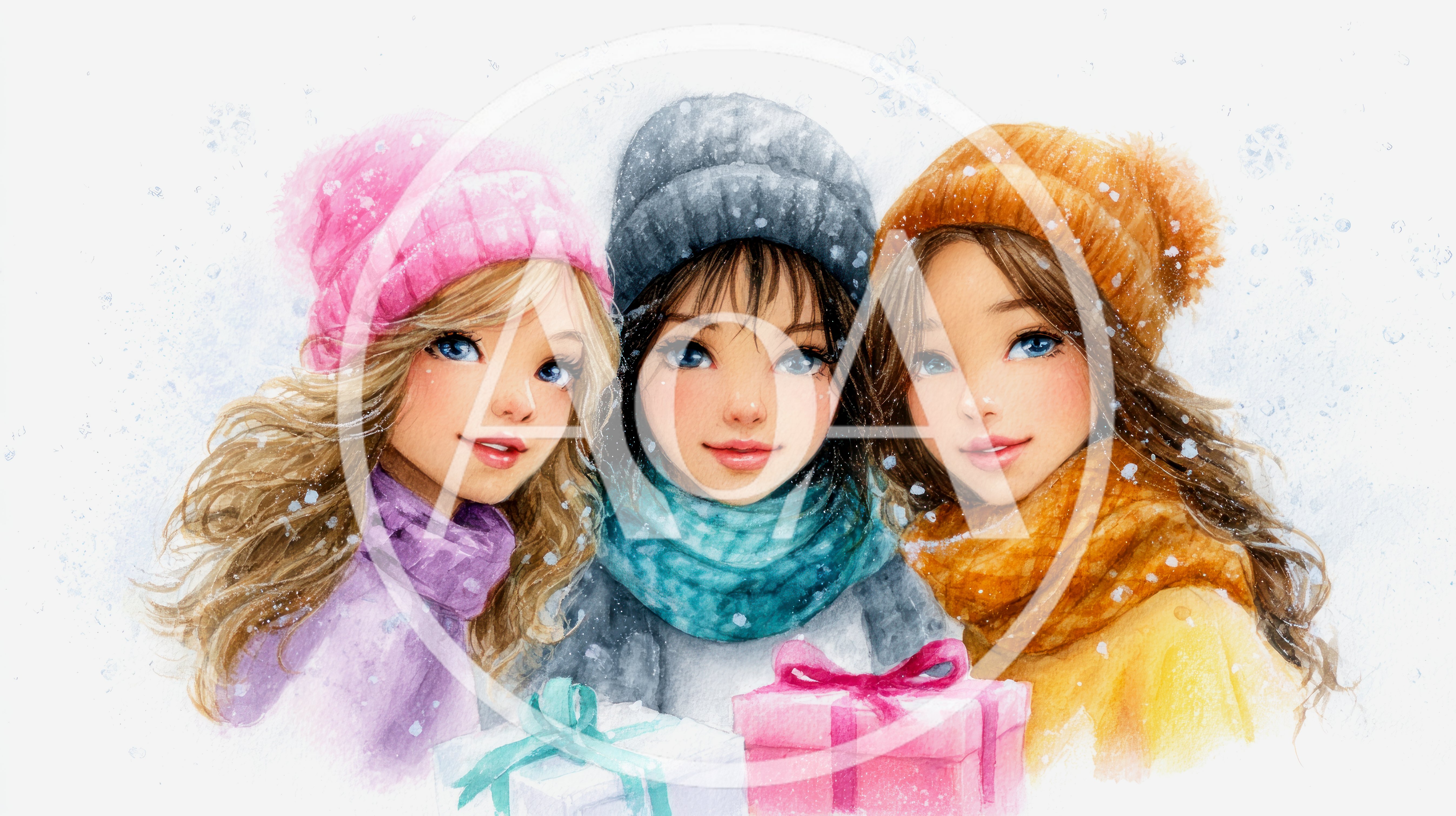 Three Young Women Wearing Winter Hats And Scarves