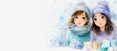 Two Young Women Celebrating Winter Holidays With Gifts