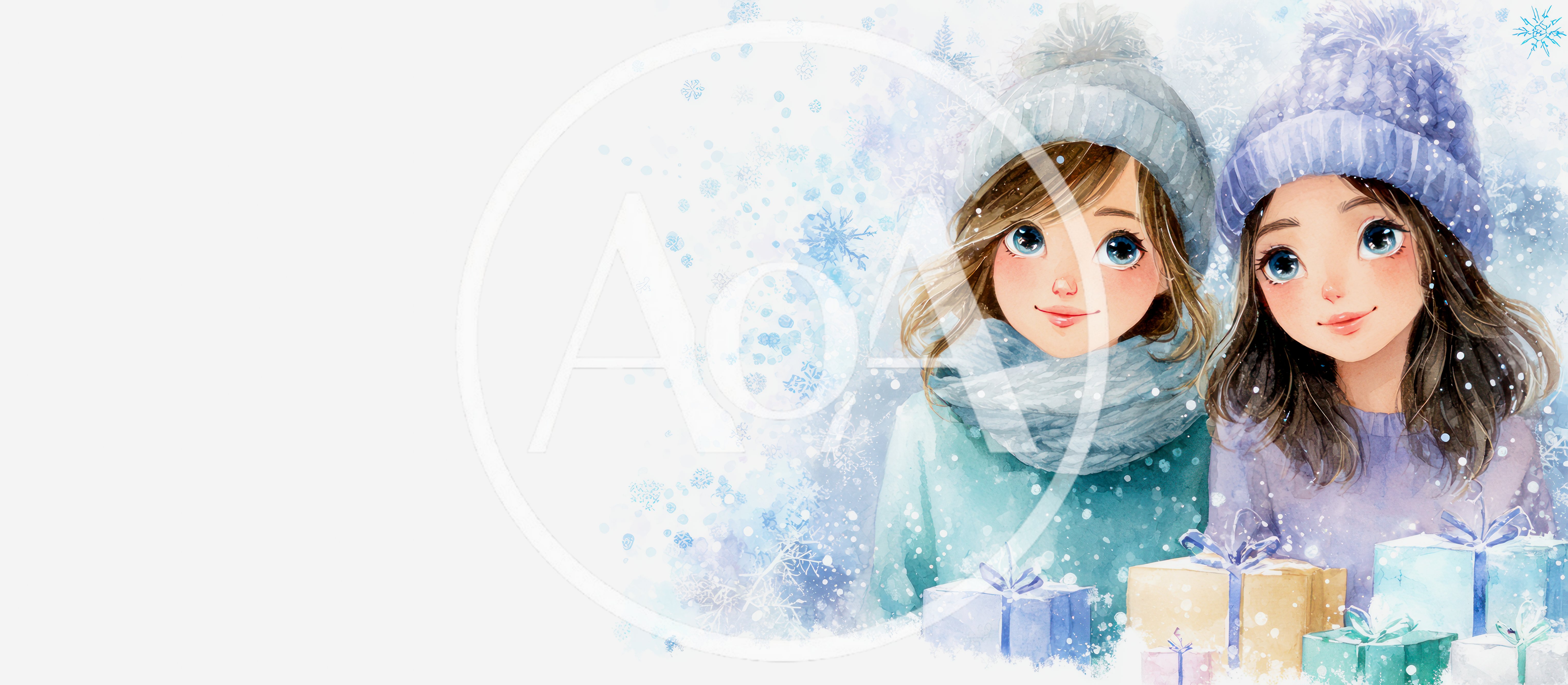 Two Young Women Celebrating Winter Holidays With Gifts