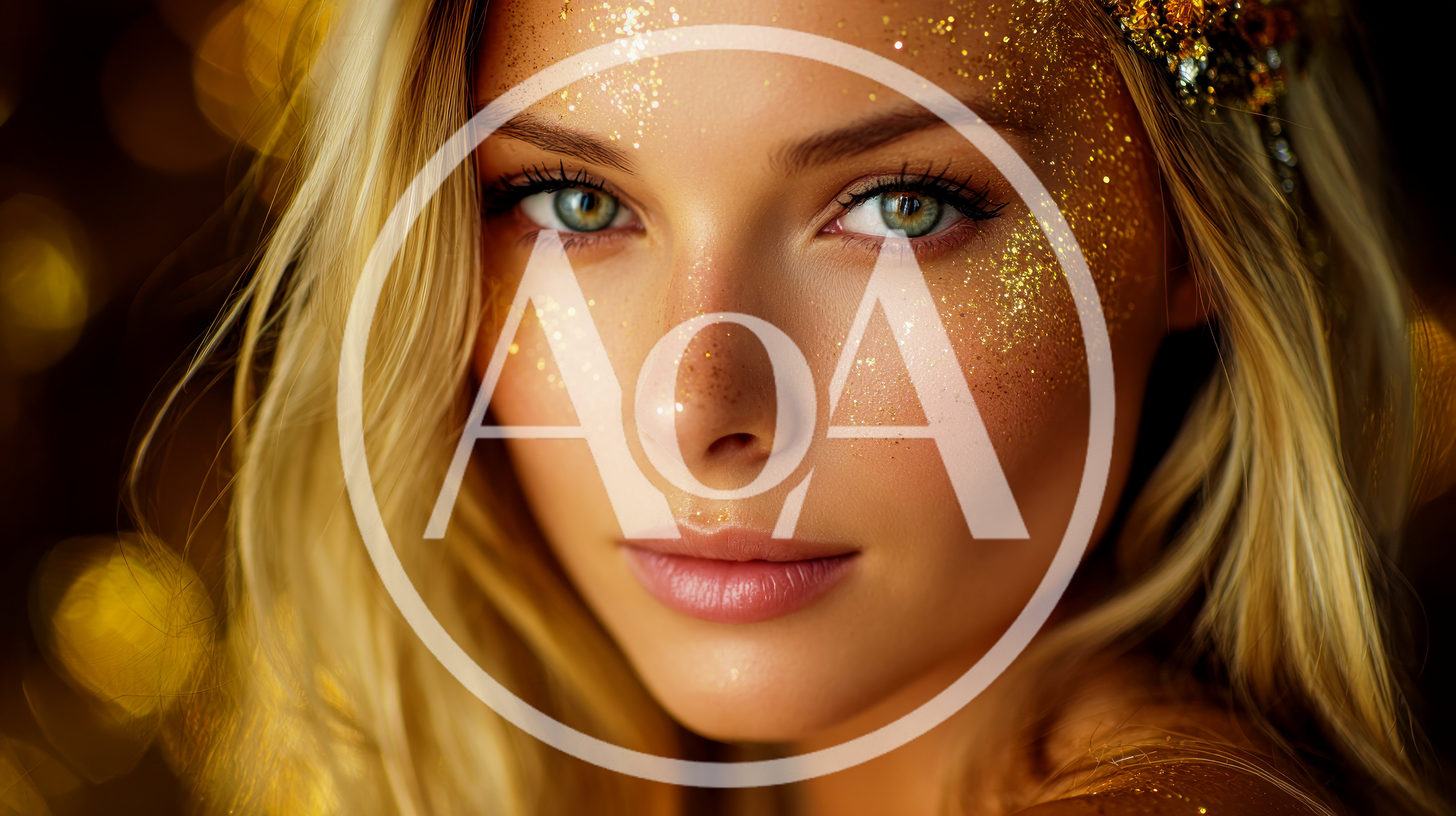 Portrait Of A Beautiful Woman With Golden Glitter Makeup