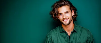 Portrait Of A Handsome Man With Long Wavy Hair