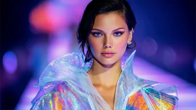Portrait Of A Fashion Model In Iridescent Clothing