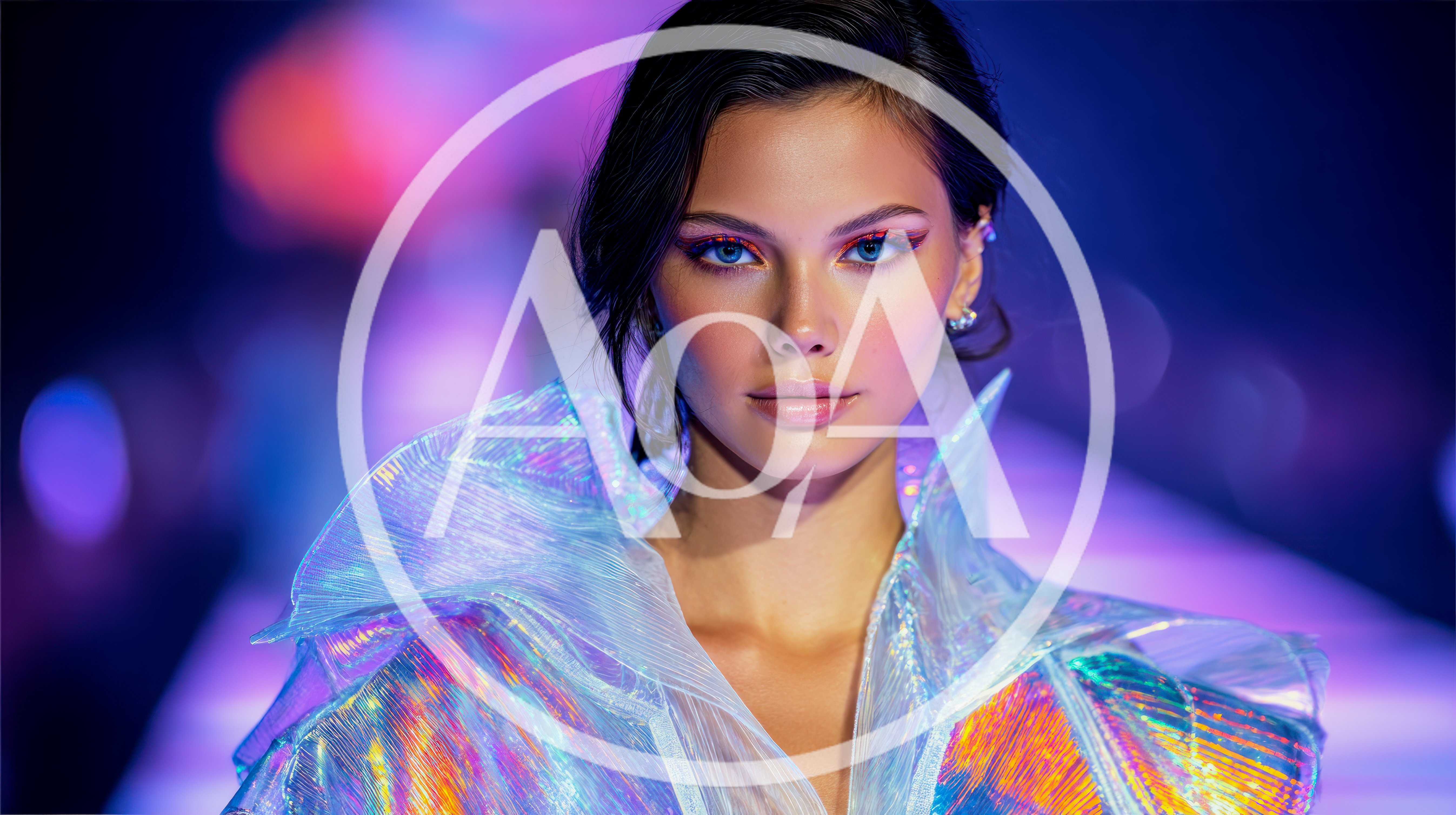 Portrait Of A Fashion Model In Iridescent Clothing