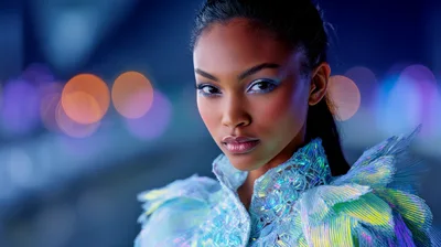 Portrait Of A Woman In Futuristic Iridescent Fashion