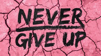 Never Give Up Text On Cracked Pink Ground