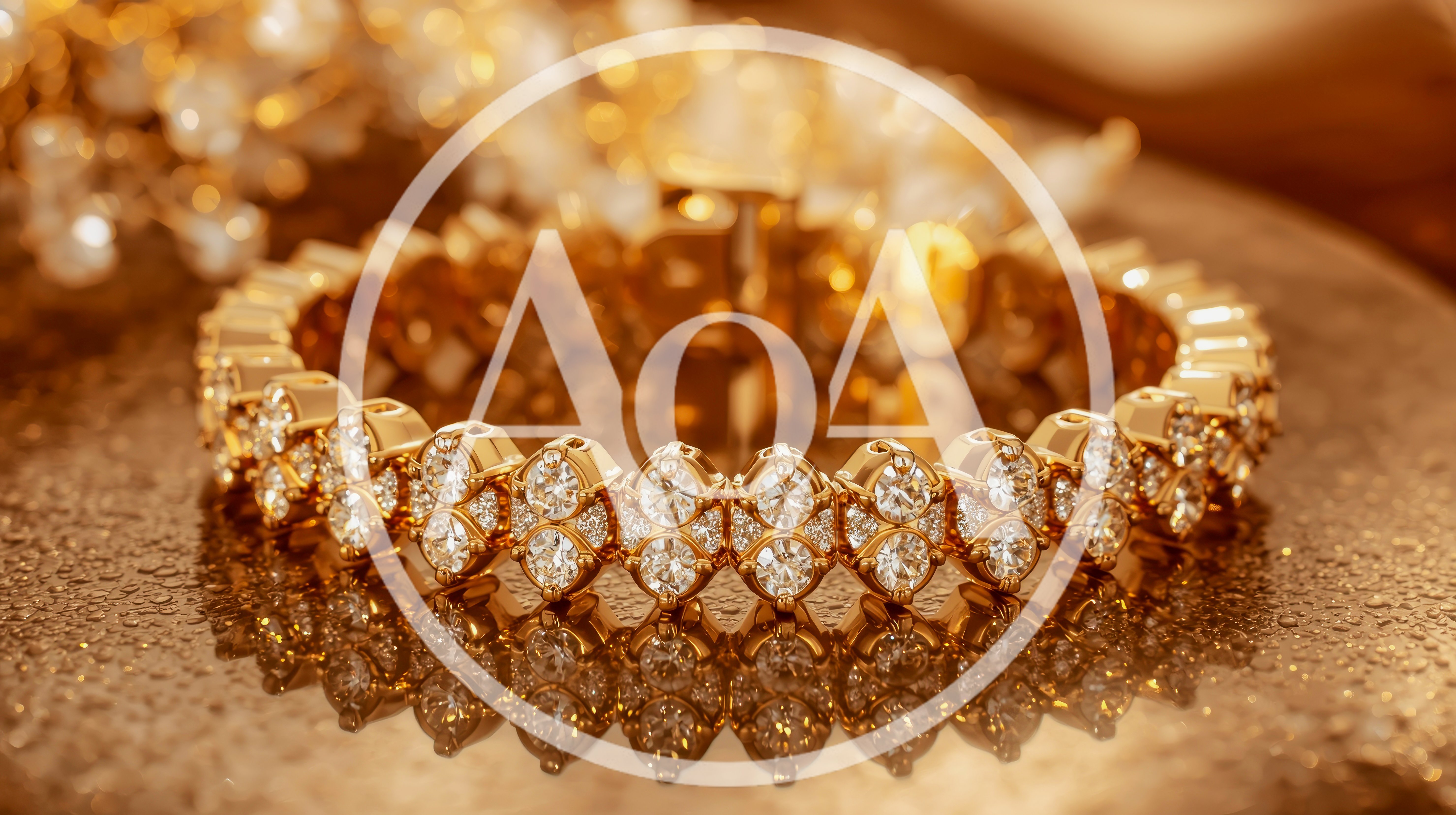 Gold Diamond Bracelet Resting On Reflective Surface