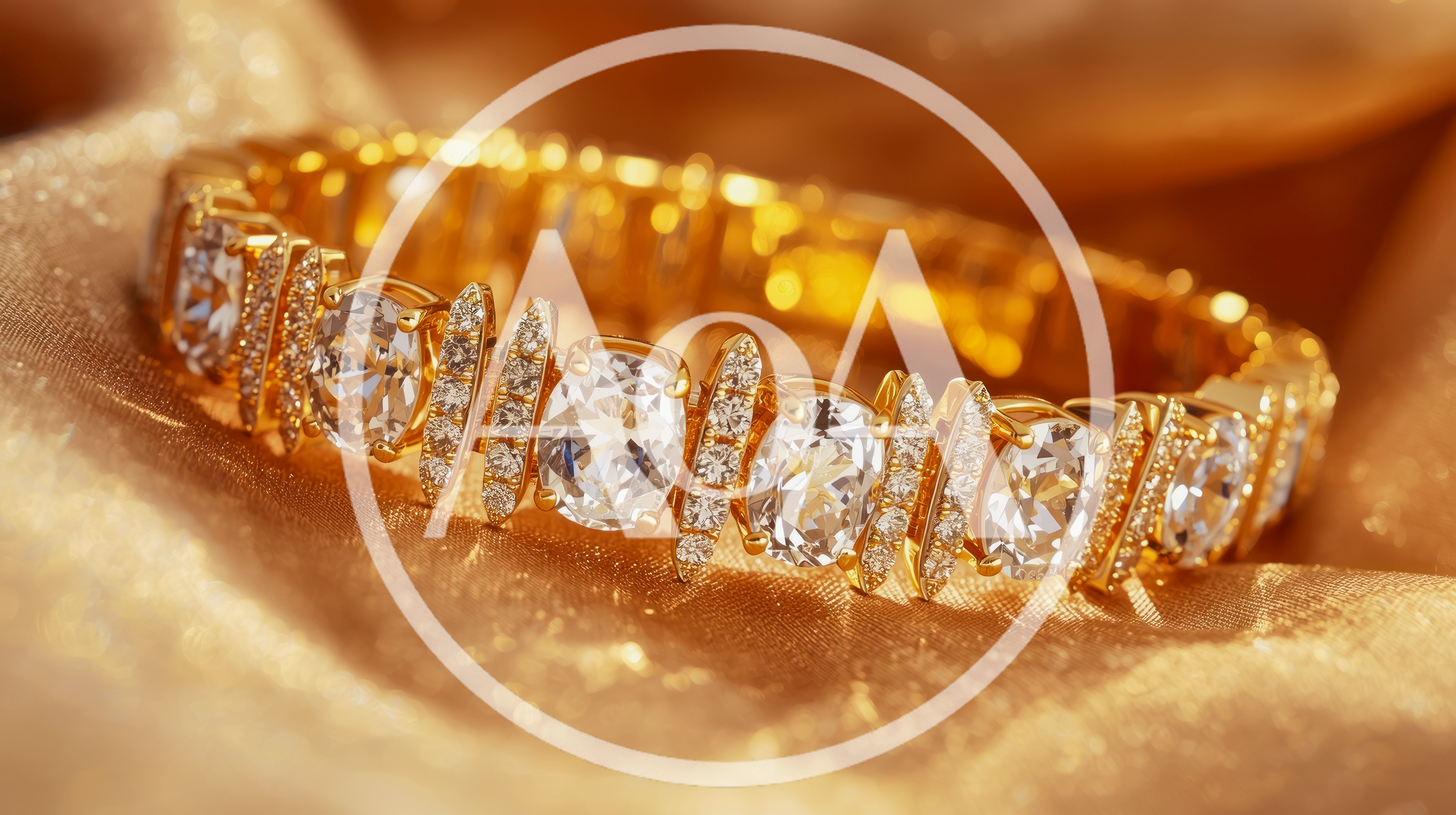 Gold Diamond Bracelet Resting On Shimmering Fabric