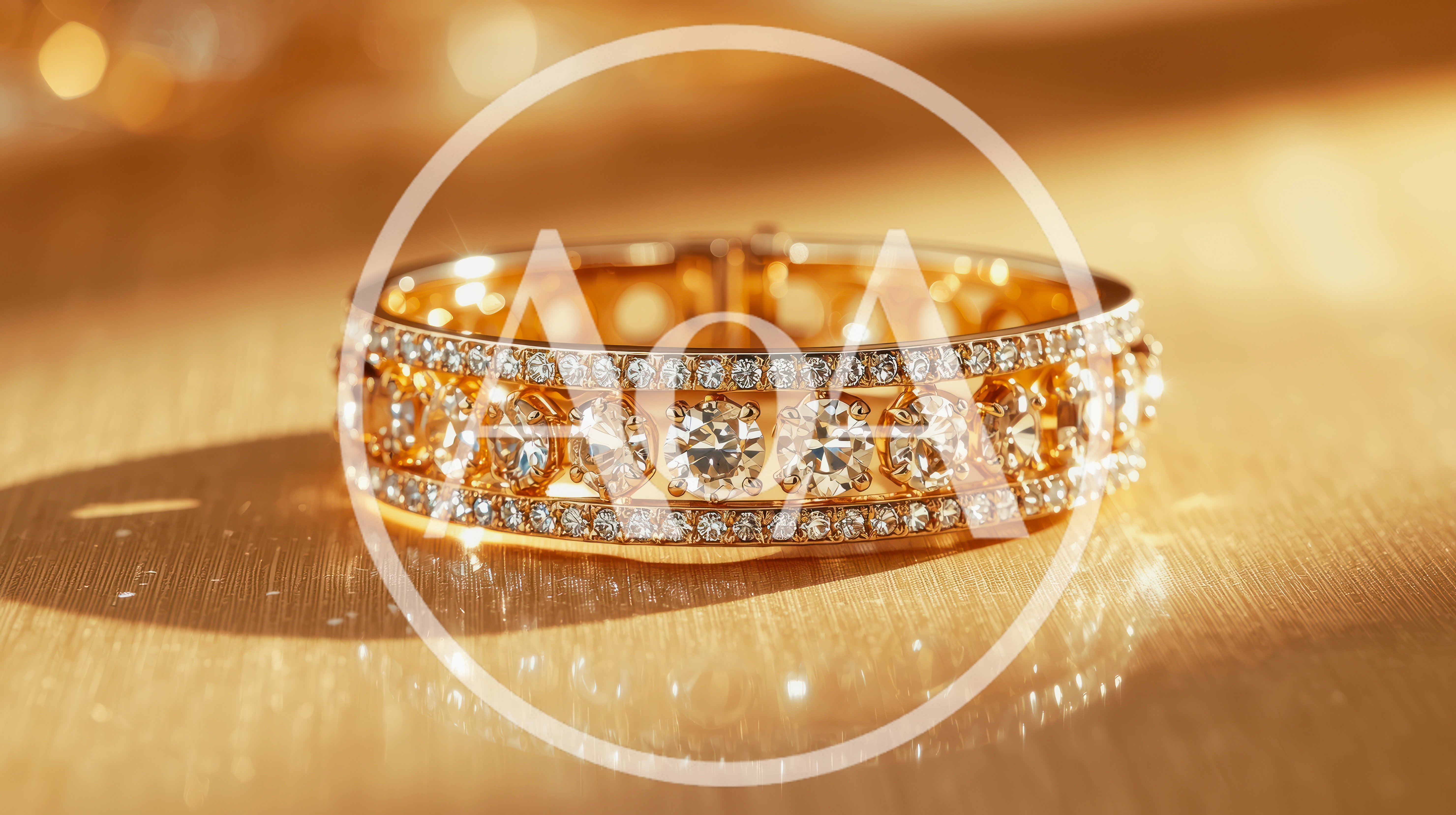 Gold Diamond Eternity Ring On Reflective Surface