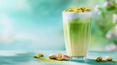 Pistachio Matcha Latte Drink With Toppings