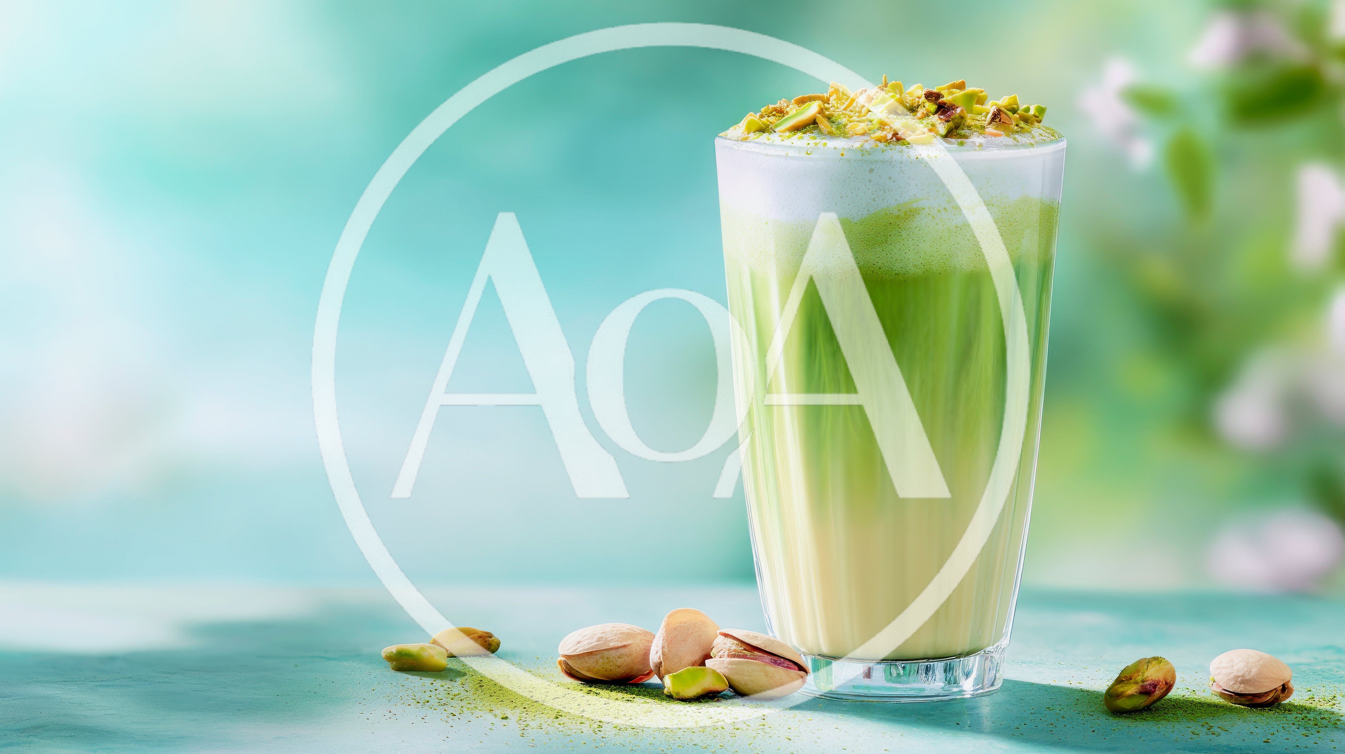 Pistachio Matcha Latte Drink With Toppings