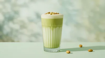 Pistachio Matcha Latte in a Tall Glass