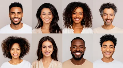 Diverse Group Of Smiling People Portraits