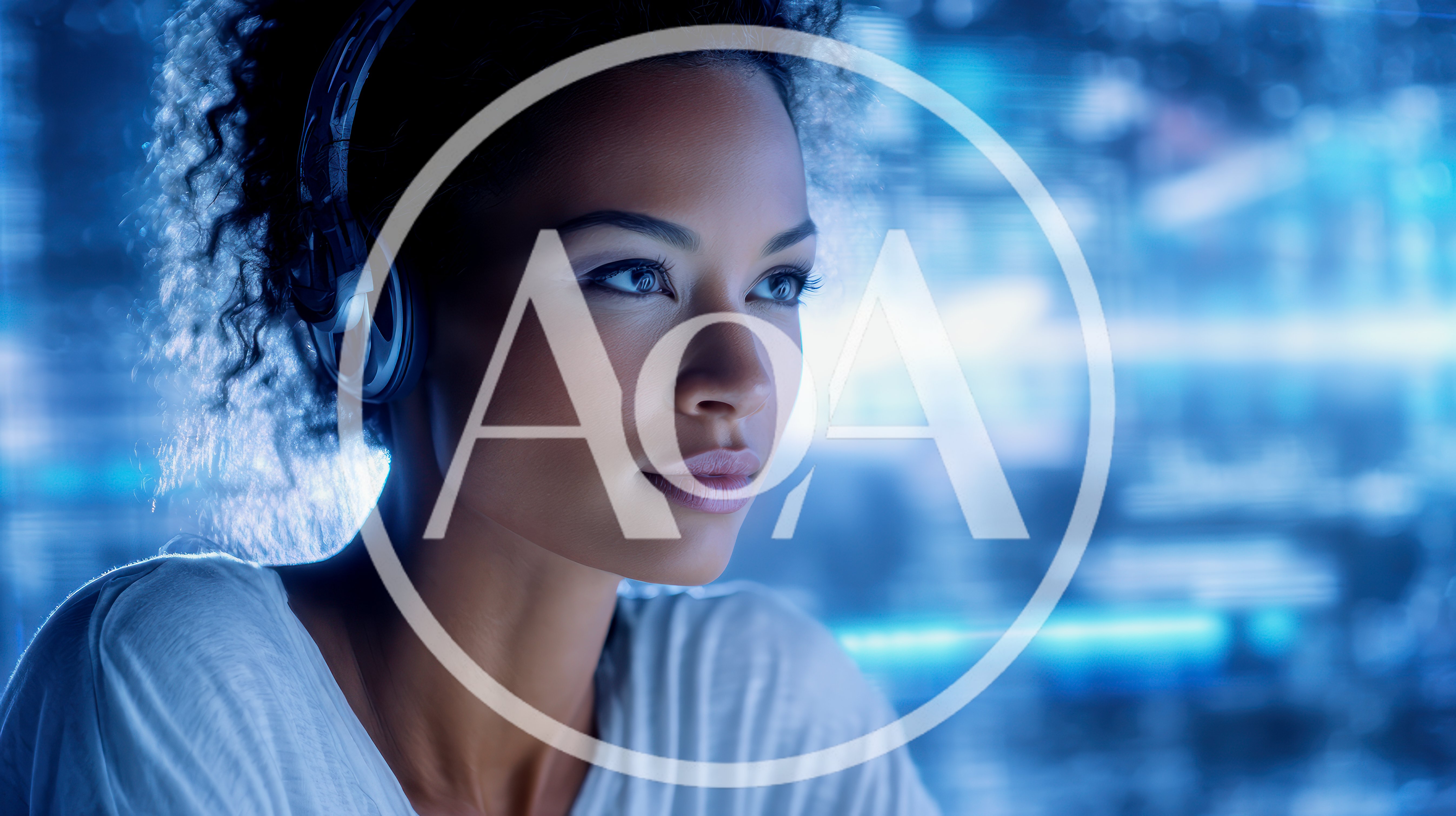 Young Woman Wearing Headphones In A Futuristic Digital Environment