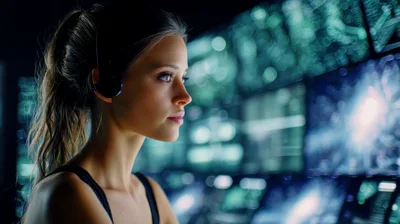 Young Woman Working In A High Tech Surveillance Center