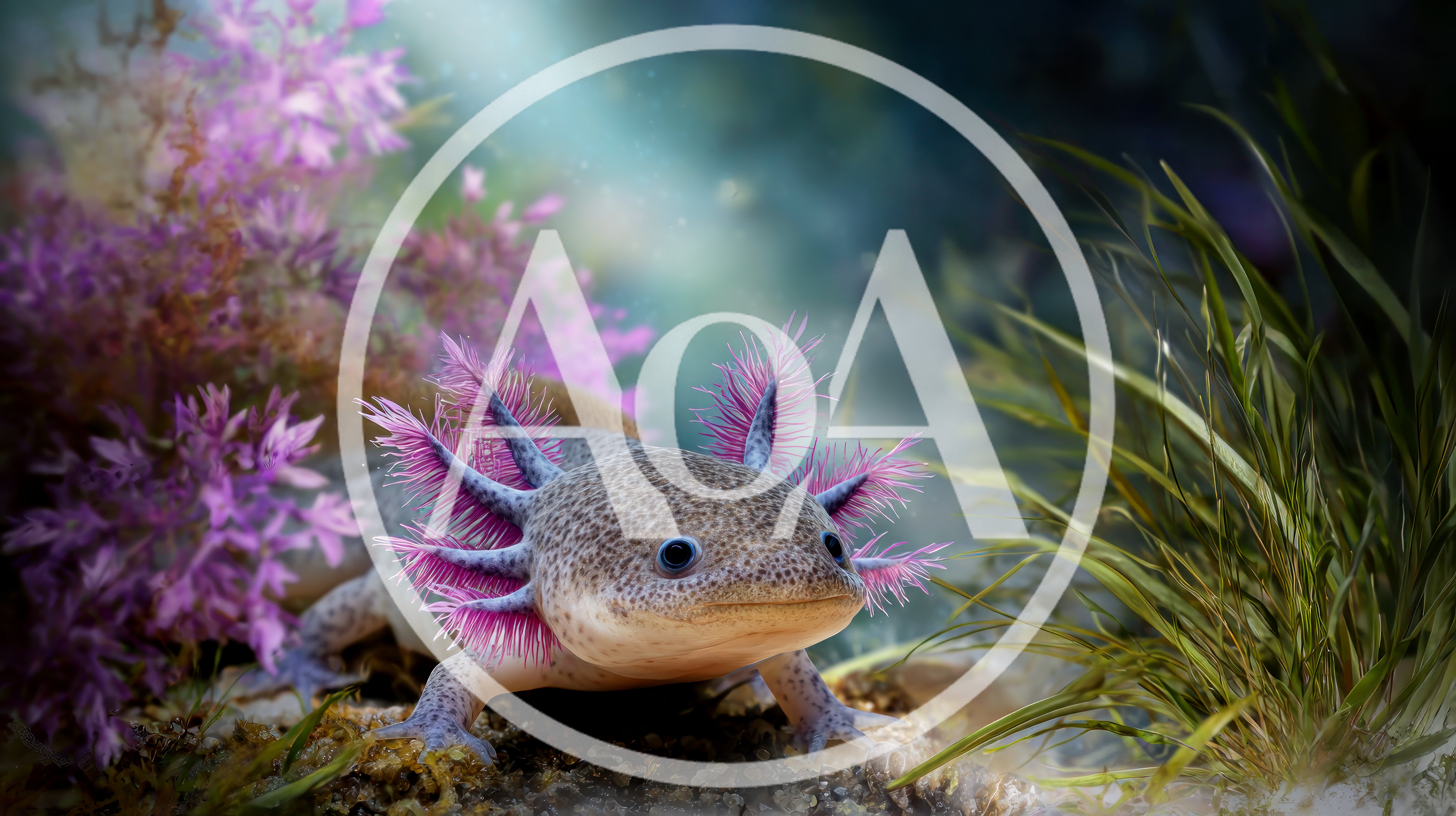 Axolotl Resting Underwater Among Aquatic Plants