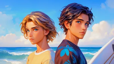 Two Young Surfers Standing On A Sunny Beach