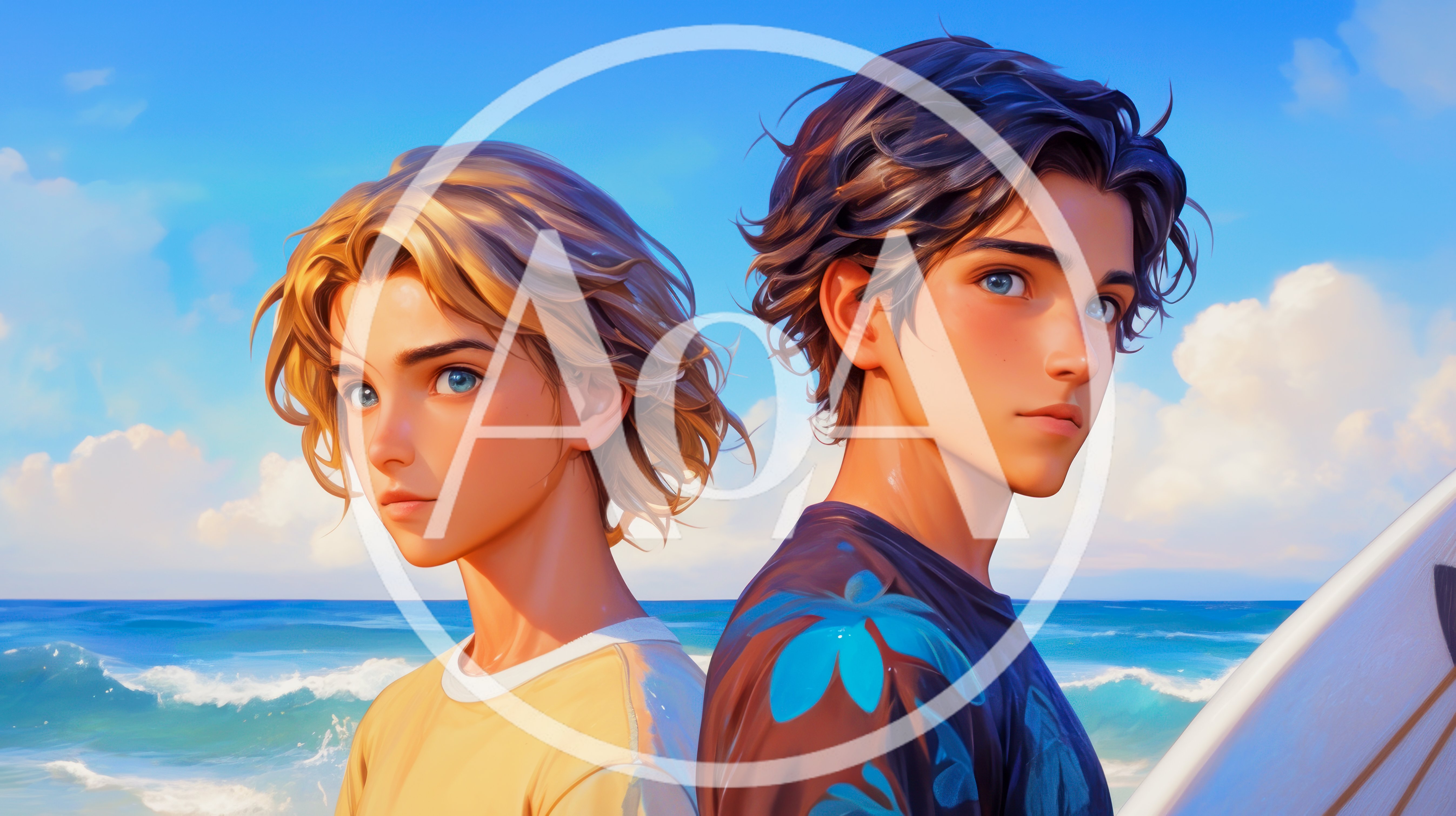 Two Young Surfers Standing On A Sunny Beach
