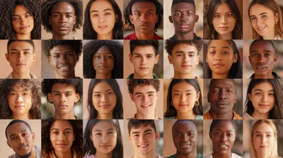 Diverse Group Of People Portraits In Grid Layout
