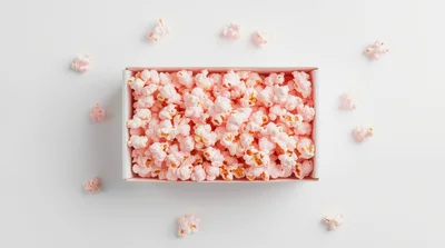 Top View Of Pink Popcorn In A Rectangular Box