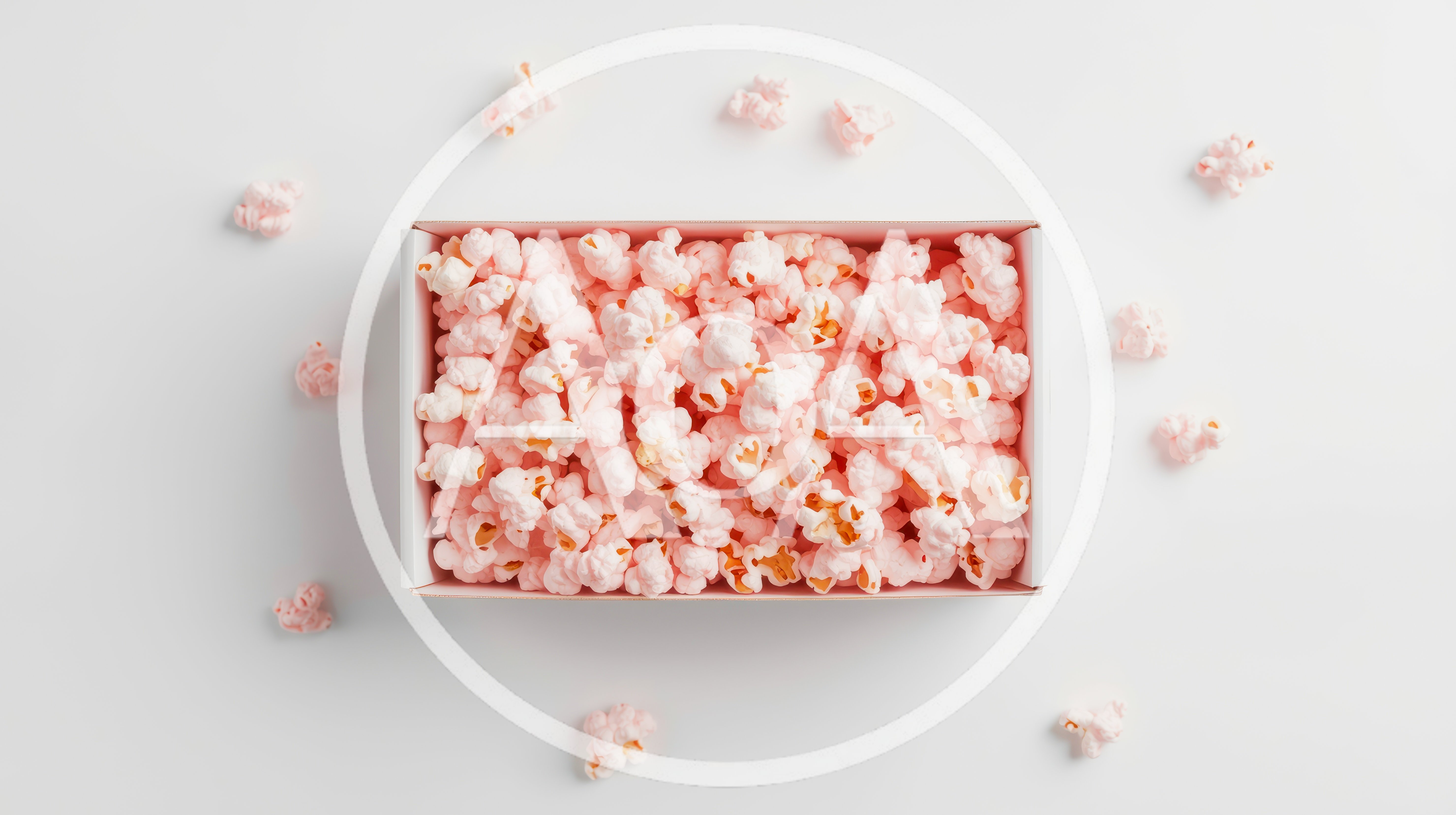 Top View Of Pink Popcorn In A Rectangular Box