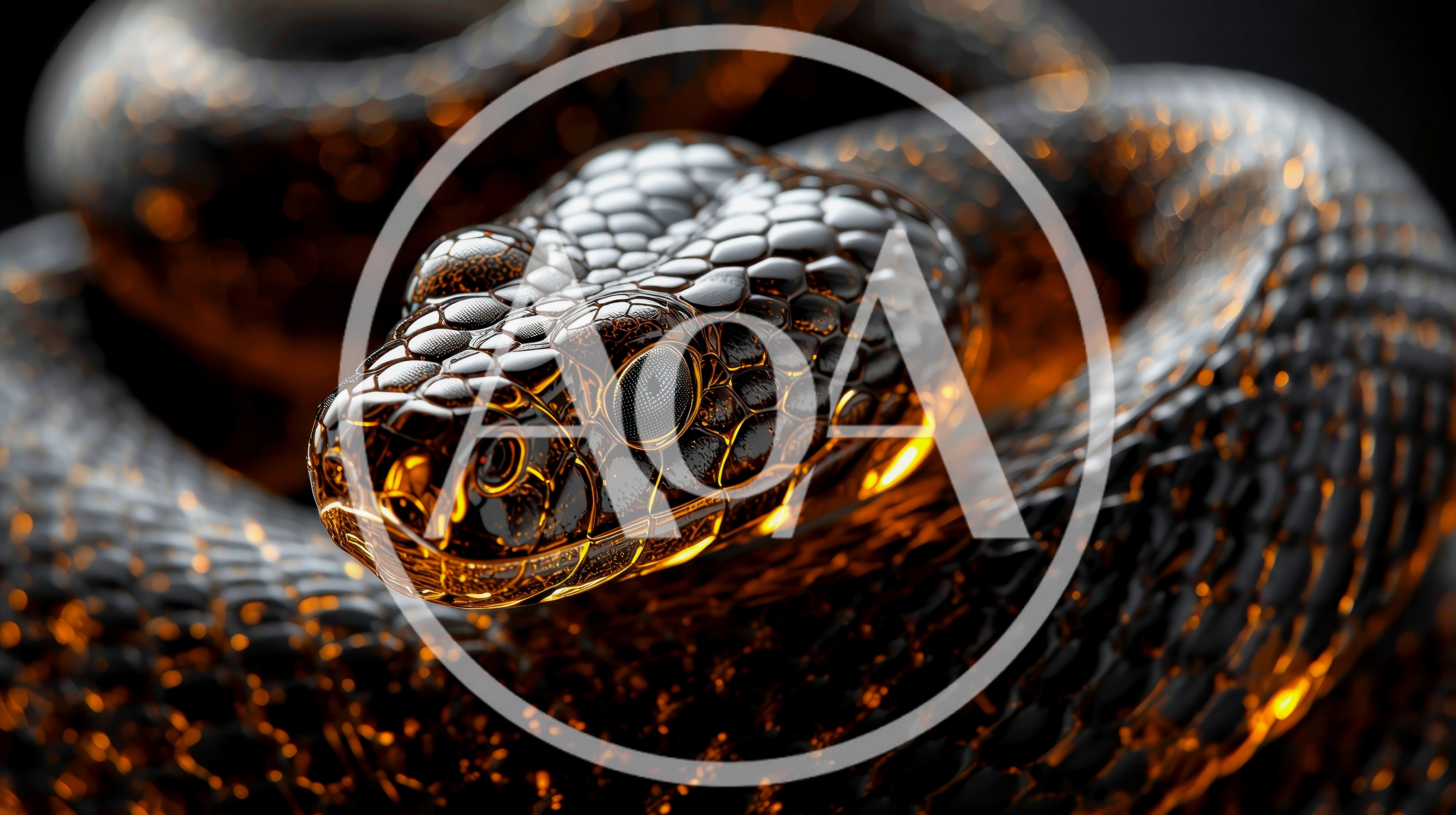 Coiled Black Snake With Glowing Golden Scales