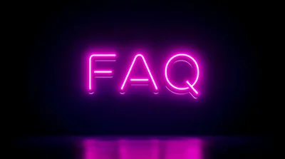 Neon Pink FAQ Sign Glowing In Dark Room