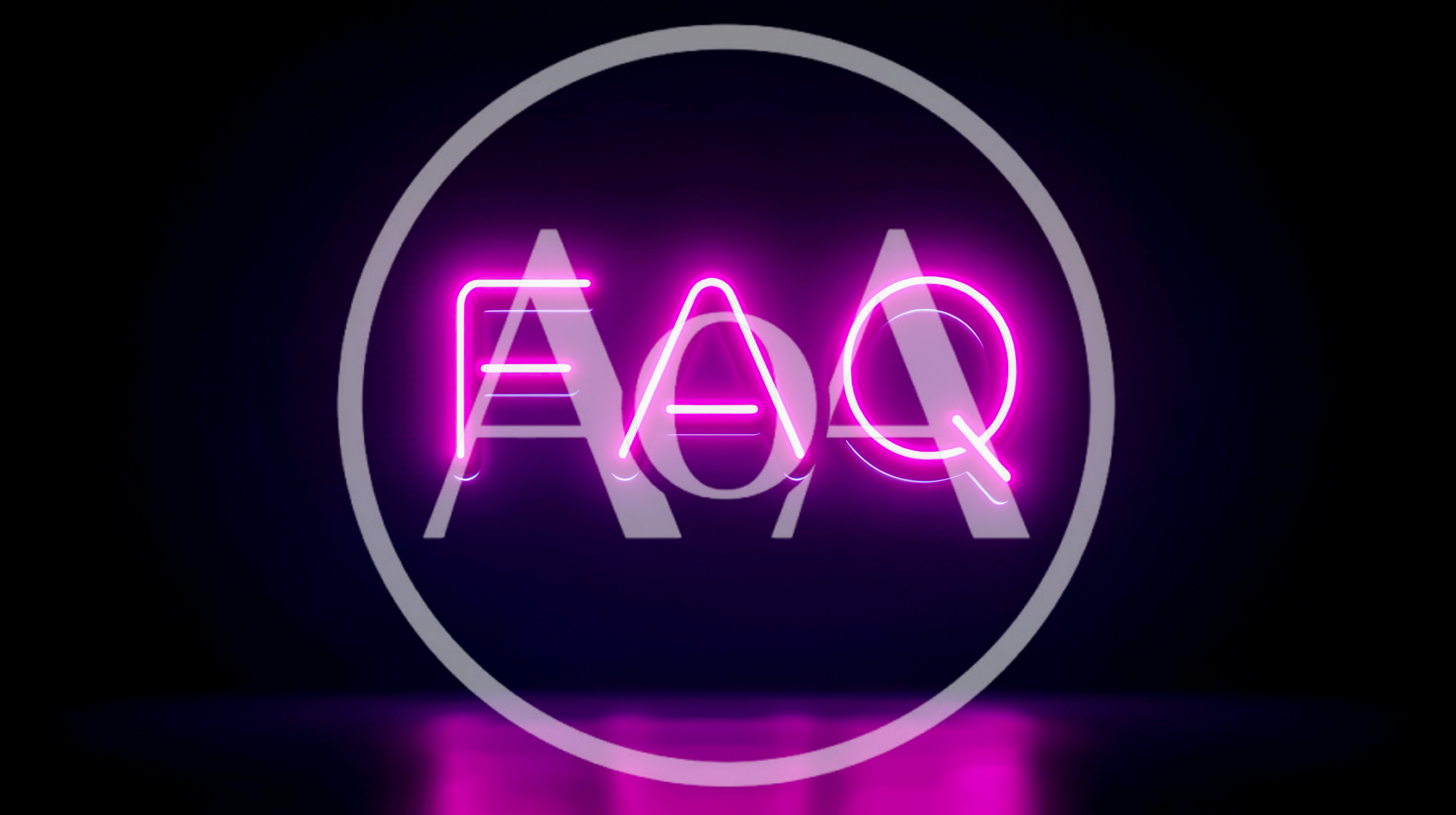 Neon Pink FAQ Sign Glowing In Dark Room