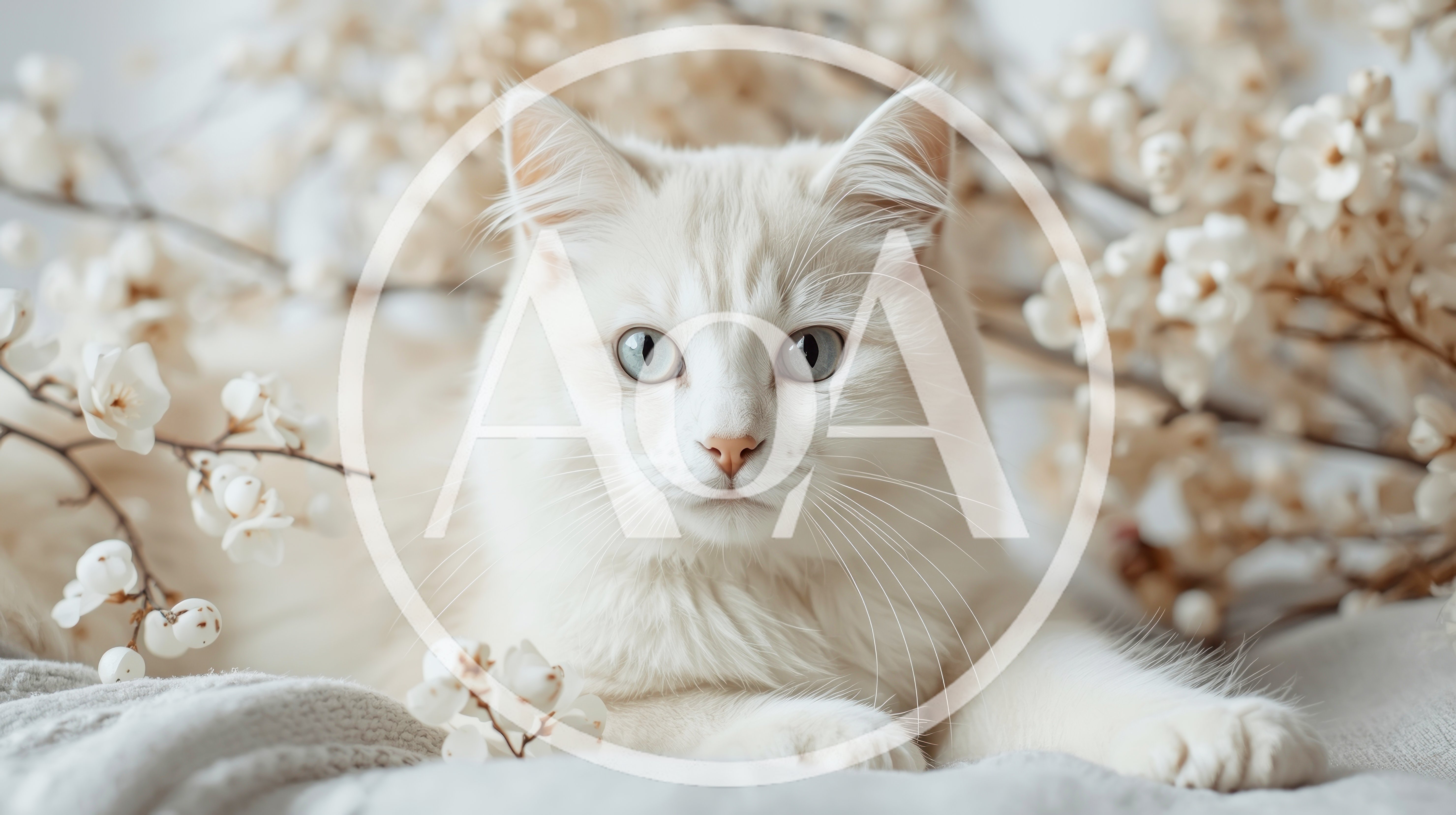 Portrait Of A Fluffy White Cat With Blue Eyes