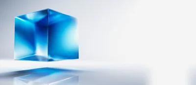 Floating Blue Glass Cube With Reflection