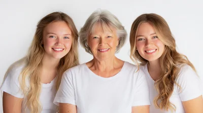Portrait of Grandmother and Two Granddaughters Smiling