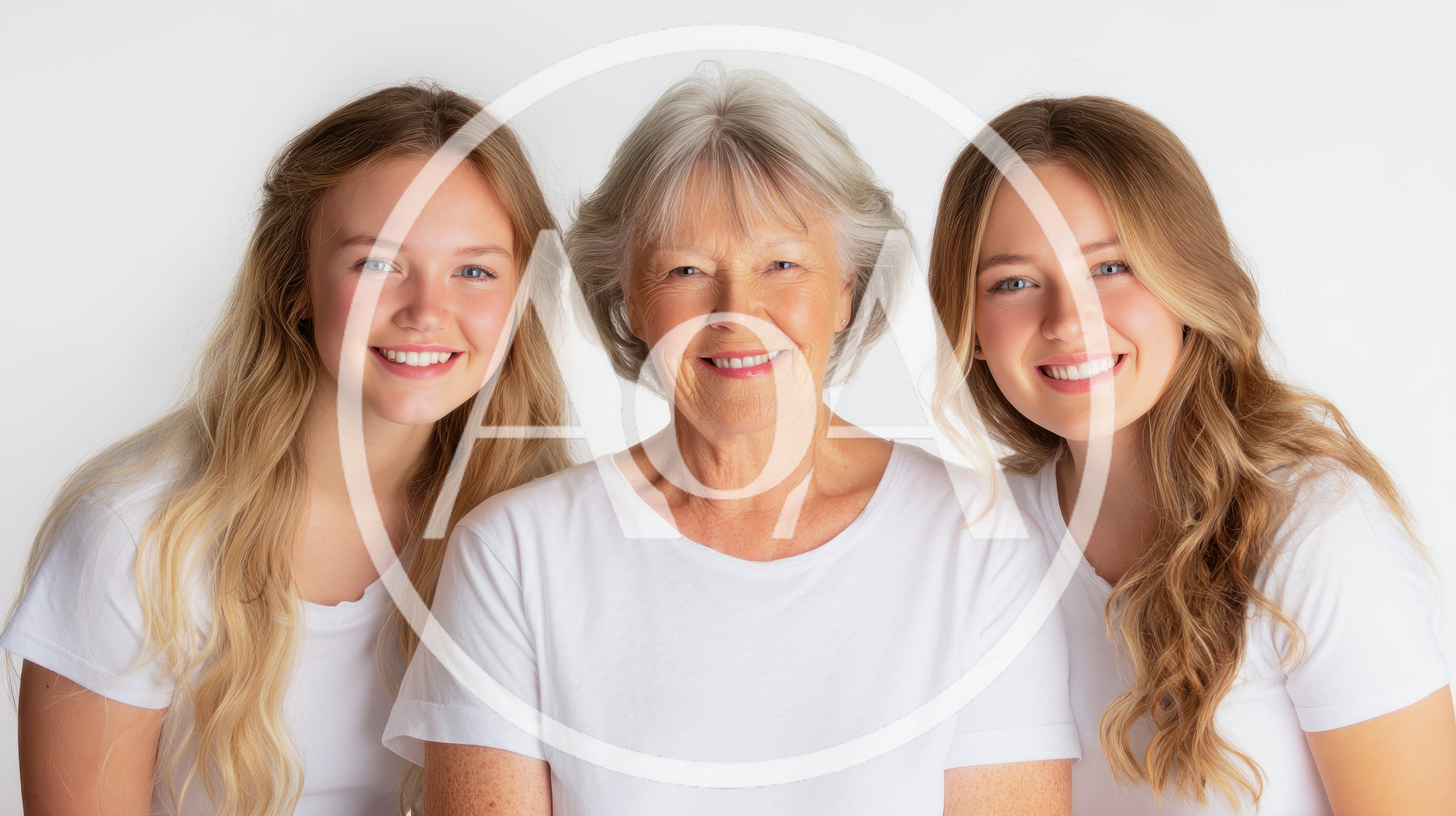 Portrait of Grandmother and Two Granddaughters Smiling