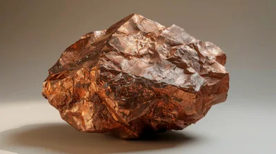 Raw Copper Ore Nugget Isolated On Grey Background