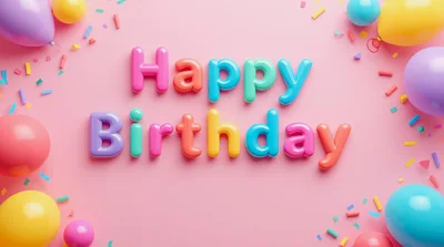 3D Happy Birthday Text With Colorful Balloons And Confetti