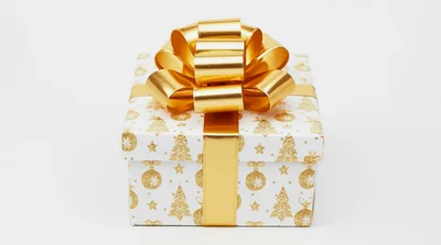 White Christmas Gift Box With Gold Ribbon