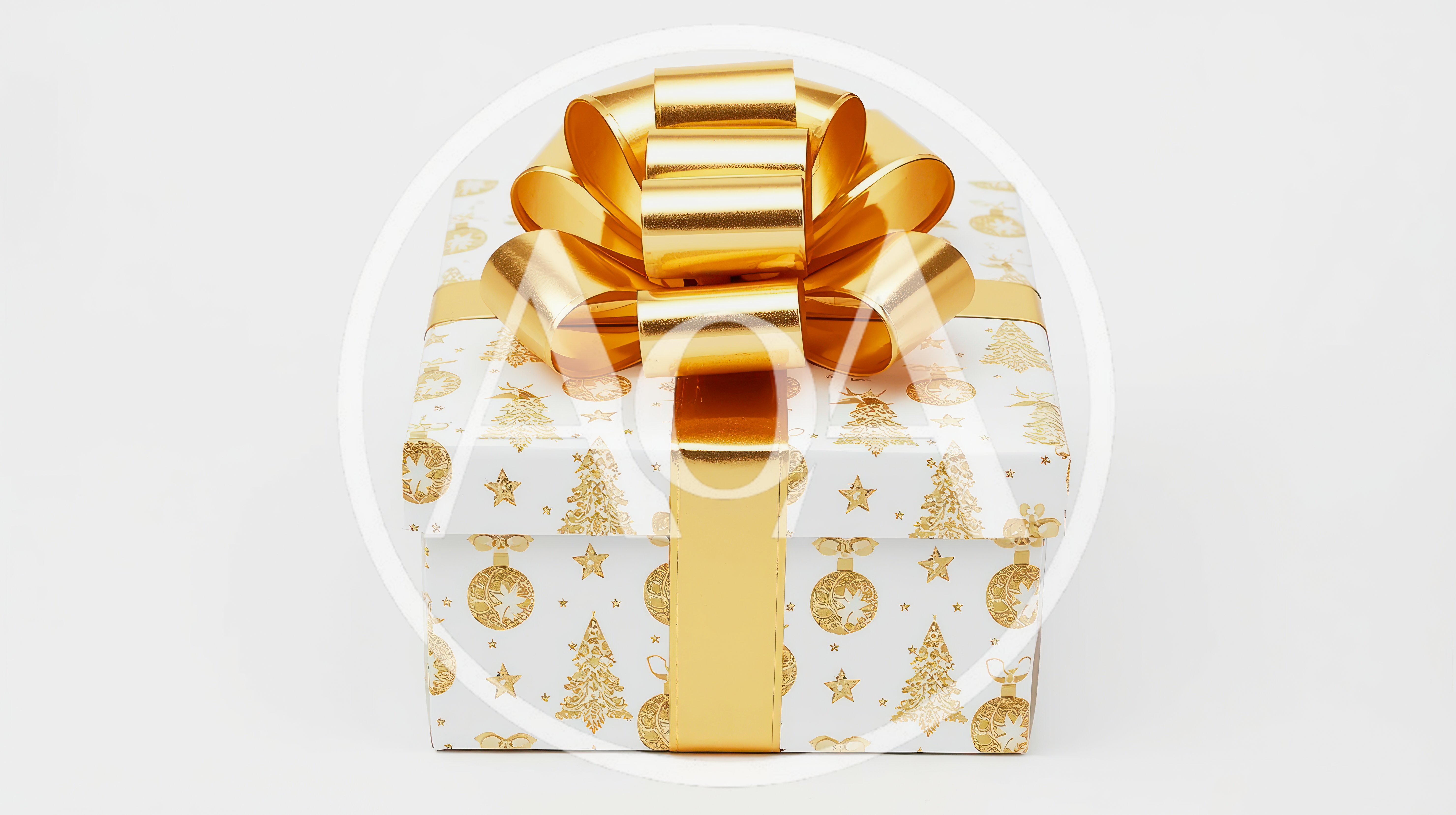 White Christmas Gift Box With Gold Ribbon